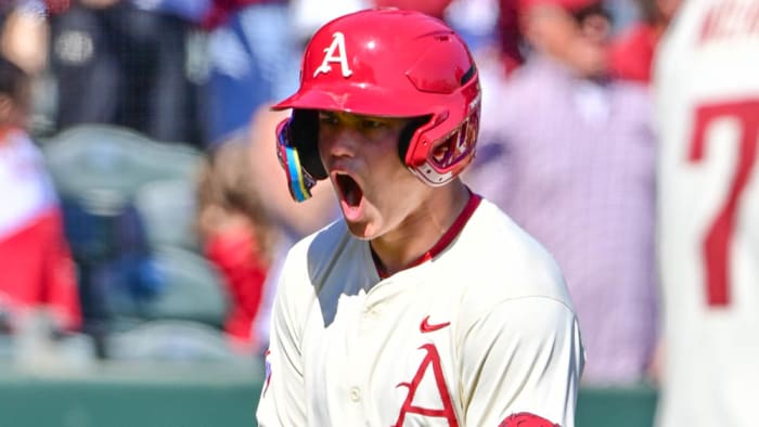 Razorbacks' Ross Lovich celebrates homer against McNeese State